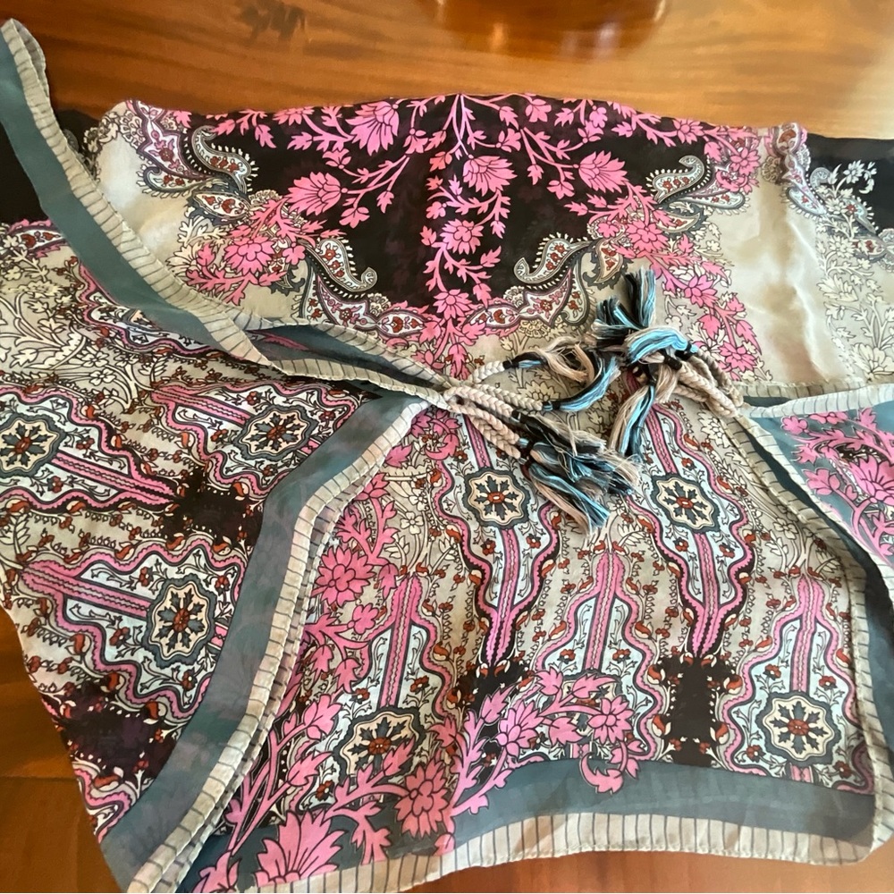 Square silk Johnny Was tasseled scarf